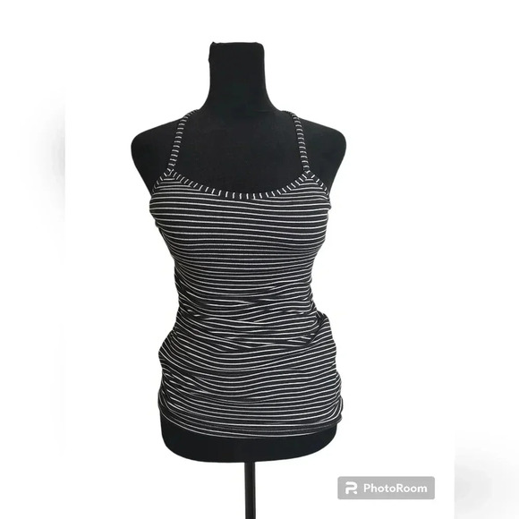 Lululemon Power Y Racerback Tank Luon Parallel Stripe Black White Womens Size 6 - Picture 4 of 4